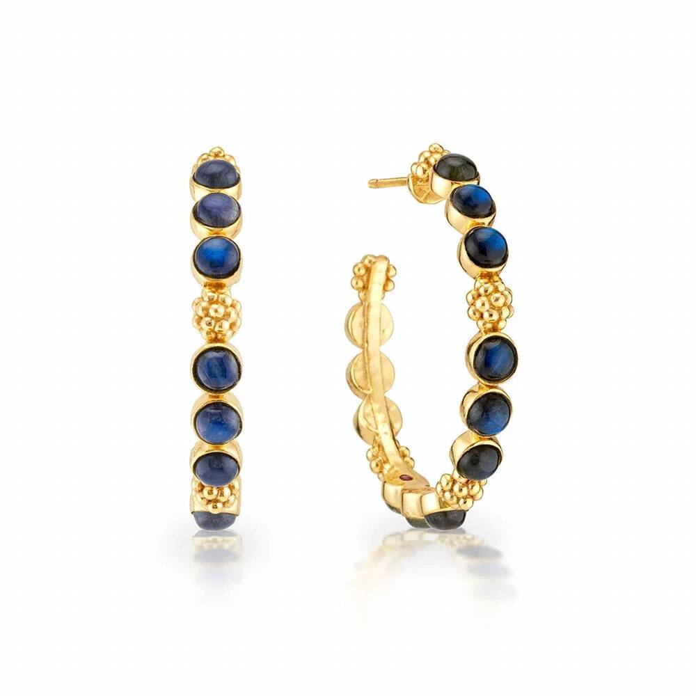 NEW CAPUCINE DE WULF women's berry gem medium hoop earrings in blue labradori